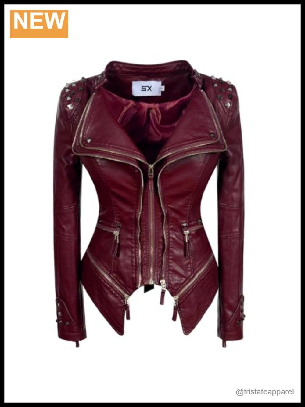 Women's Faux Leather Motorcycle Biker Jacket with Studs